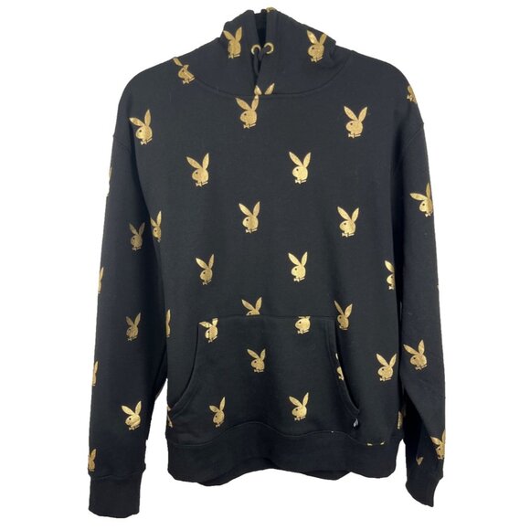 Playboy Black Hoodie w/ Gold Metallic Bunnies Womens Size M - Picture 1 of 10